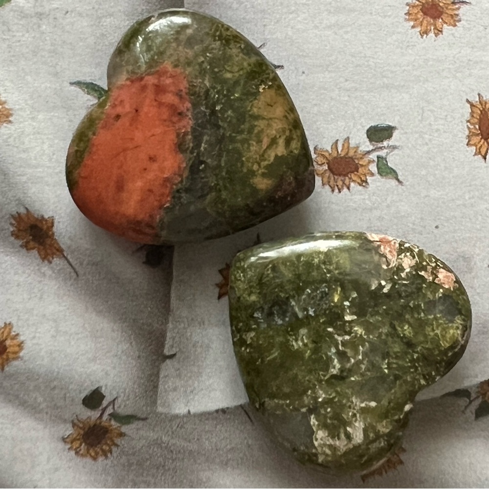 Two Unakite hearts
